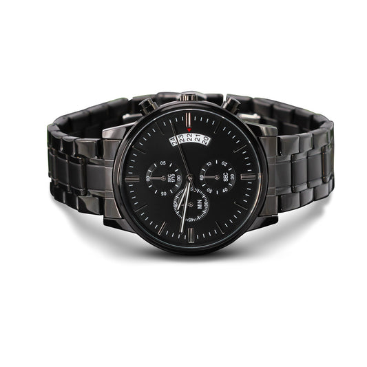 Buyer Customized Black Chronograph Watch Personalized with Your Text