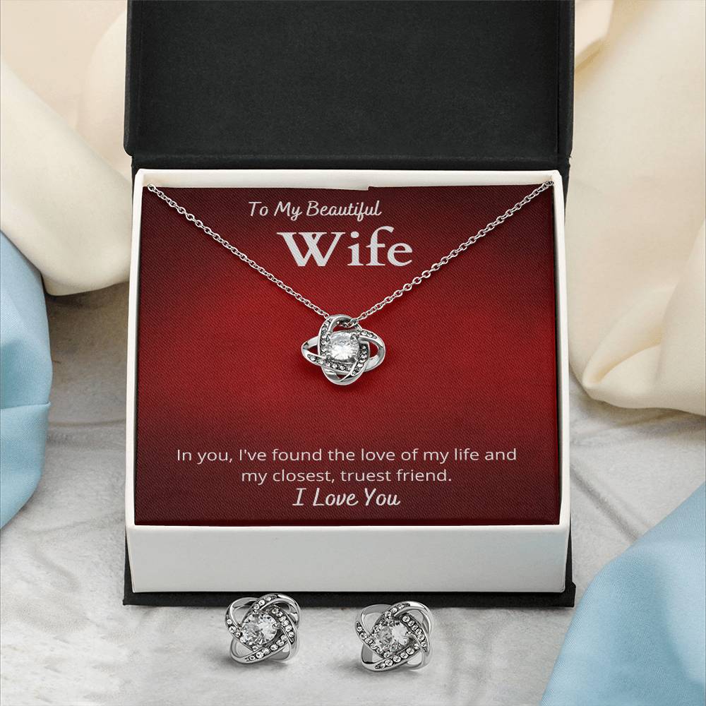 Love Knot Earring & Necklace Set With Message Card for Wife