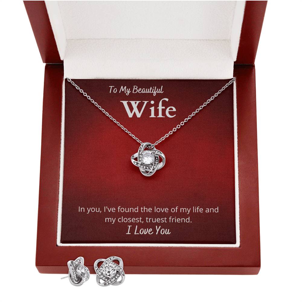 Love Knot Earring & Necklace Set With Message Card for Wife