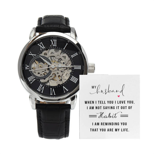 Men's Openwork Watch with Message Card to Husband Valentine's Day, Birthday, Father's Day Gift