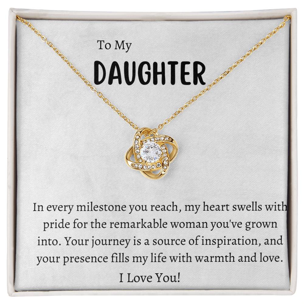 Love Knot Necklace (Yellow & White Gold Variants) With Custom Message Card For Daughter (Great for Valentine's, Birthday, Graduation, etc)