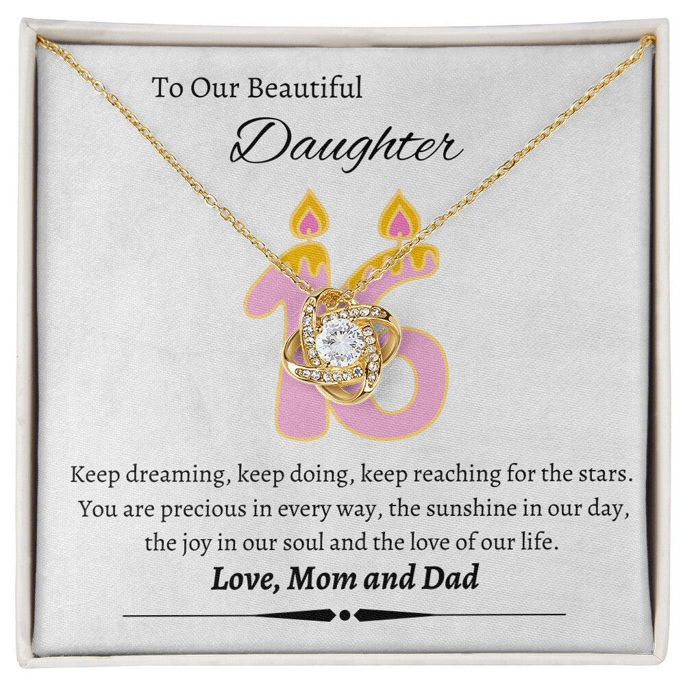 Daughter 16 birthday Love Knot Necklace with Custom Message Card