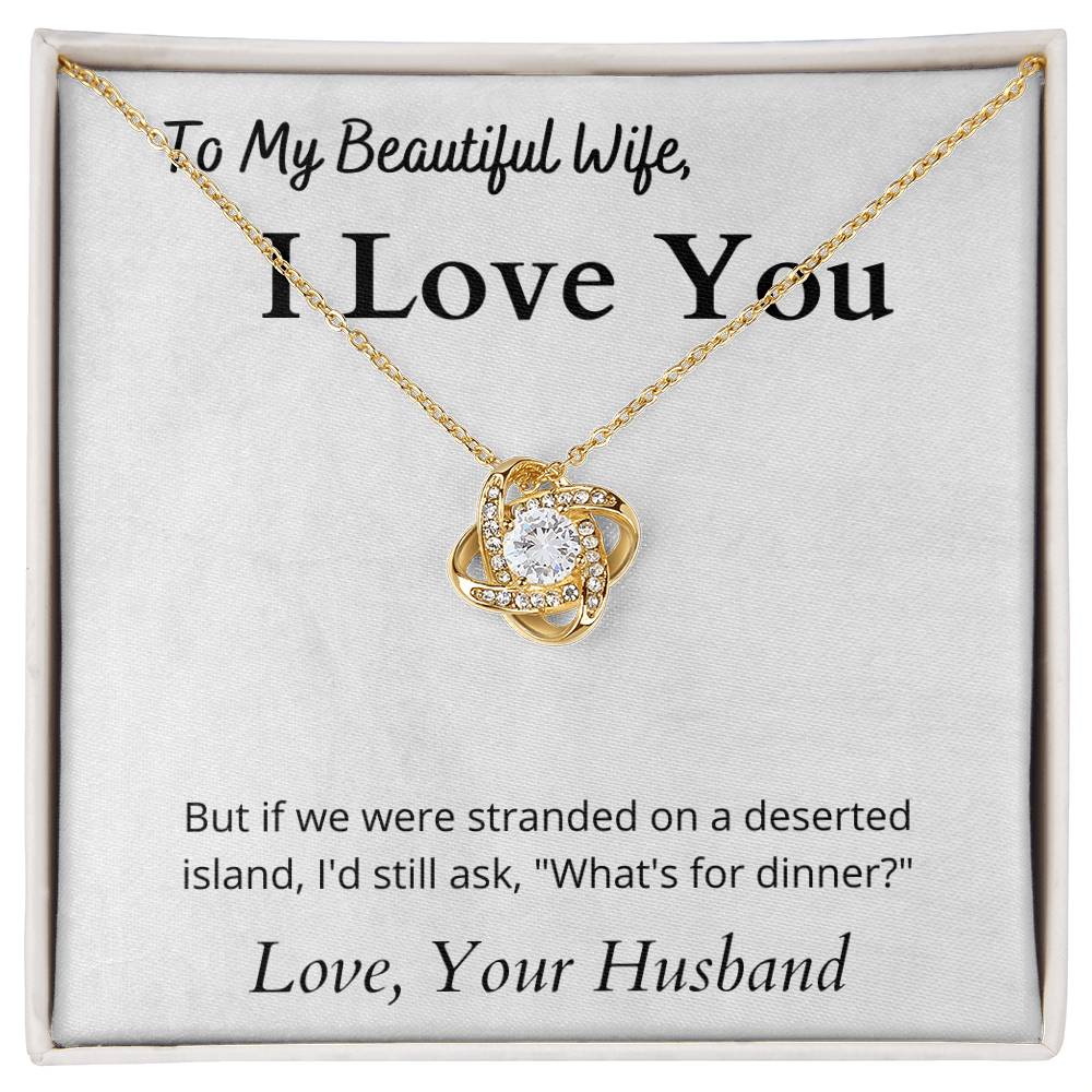 Love Knot Necklace (Yellow & White Gold Variants) With Funny Message Card to Wife Valentine's, Birthday, Anniversary Gift