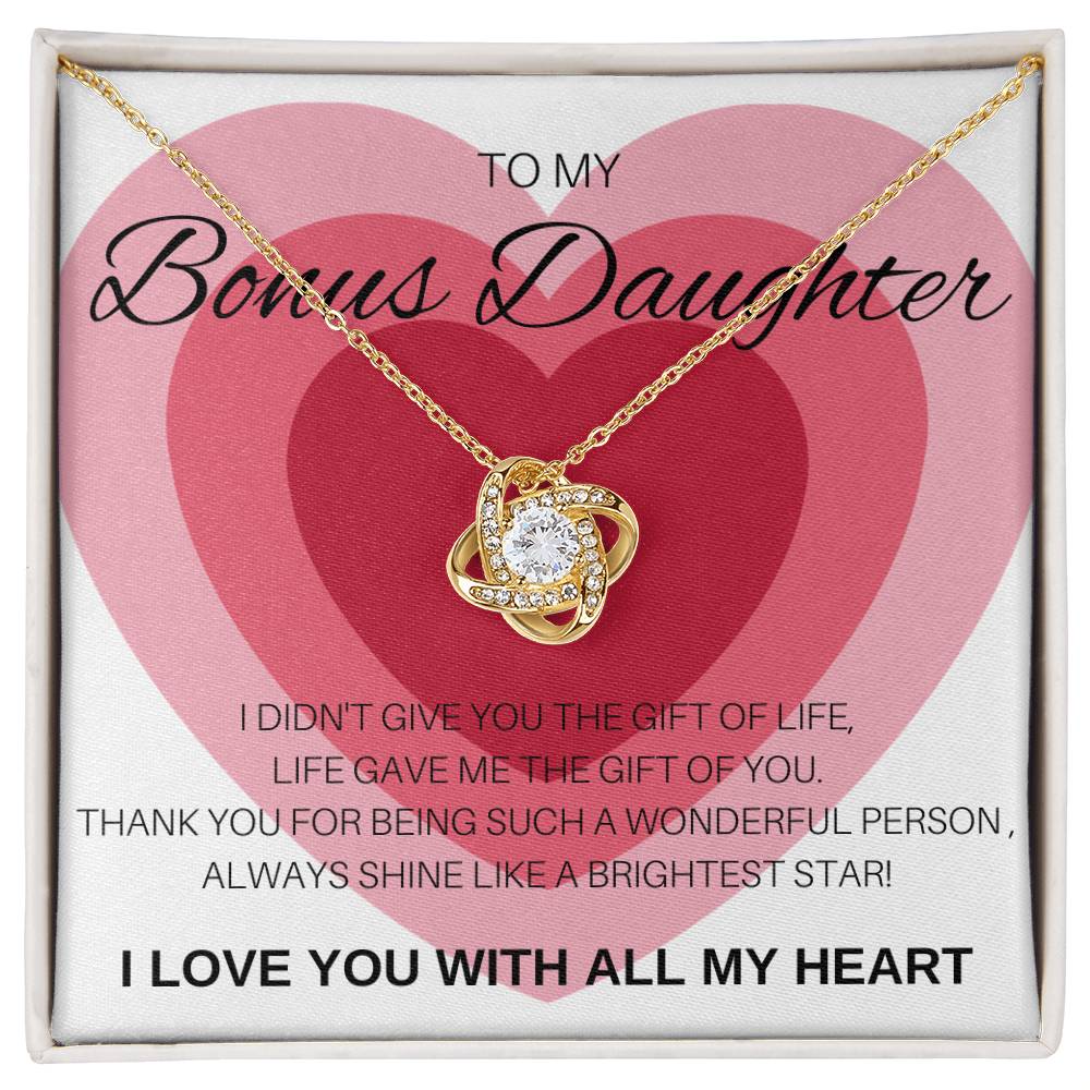 Bonus Daughter Love Knot Necklace - Great for Valentine's Day, Birthday, Graduation