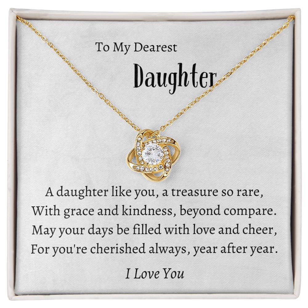 Love Knot Necklace (Yellow & White Gold Variants)  With Message Card -  To Daughter - Great Gift for Valentine's, Birthday, Graduation, etc