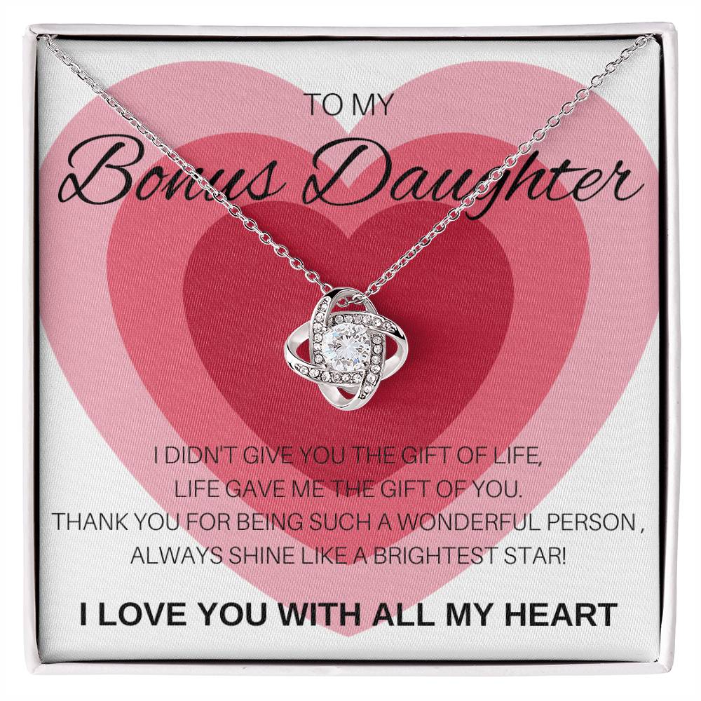 Bonus Daughter Love Knot Necklace - Great for Valentine's Day, Birthday, Graduation