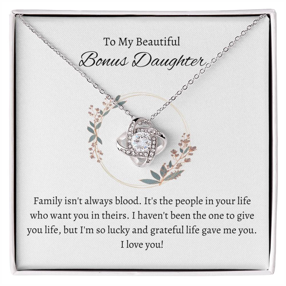 Bonus Daughter Love Knot Necklace with Custom Message Card