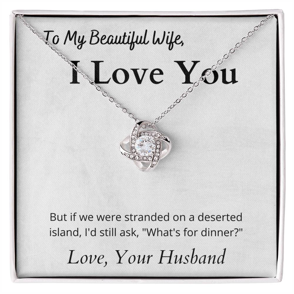 Love Knot Necklace (Yellow & White Gold Variants) With Funny Message Card to Wife Valentine's, Birthday, Anniversary Gift