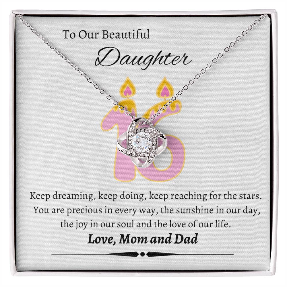 Daughter 16 birthday Love Knot Necklace with Custom Message Card