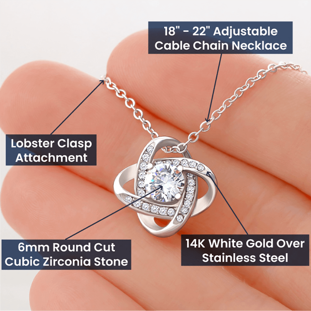 Love Knot Necklace (Yellow & White Gold Variants) With Funny Message Card to Wife Valentine's, Birthday, Anniversary Gift