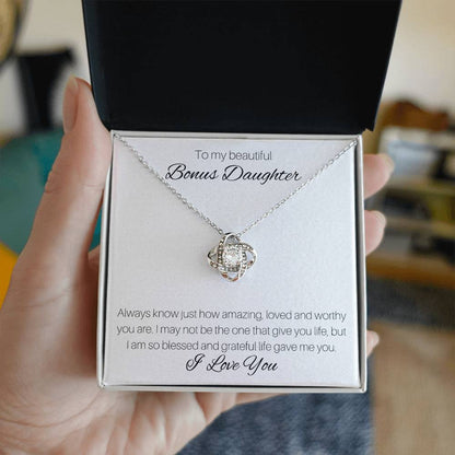 Love Knot Necklace with Custom Message Card for Bonus Daughter