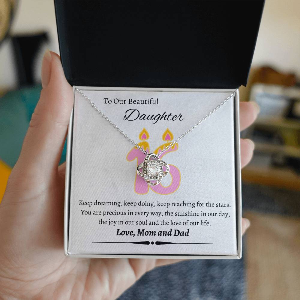 Daughter 16 birthday Love Knot Necklace with Custom Message Card