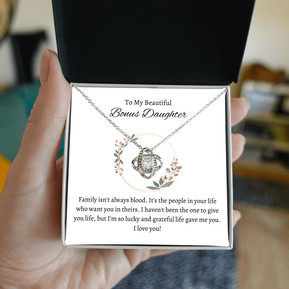 Bonus Daughter Love Knot Necklace with Custom Message Card