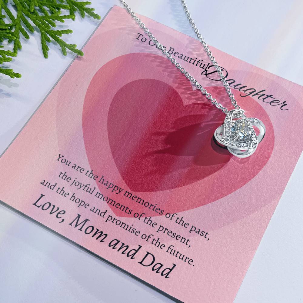 Love Knot Necklace with Message Card for Daughter Great for Valentine's, Birthday, Graduation