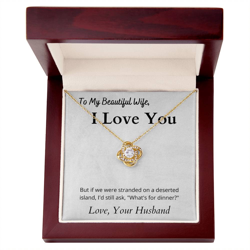 Love Knot Necklace (Yellow & White Gold Variants) With Funny Message Card to Wife Valentine's, Birthday, Anniversary Gift