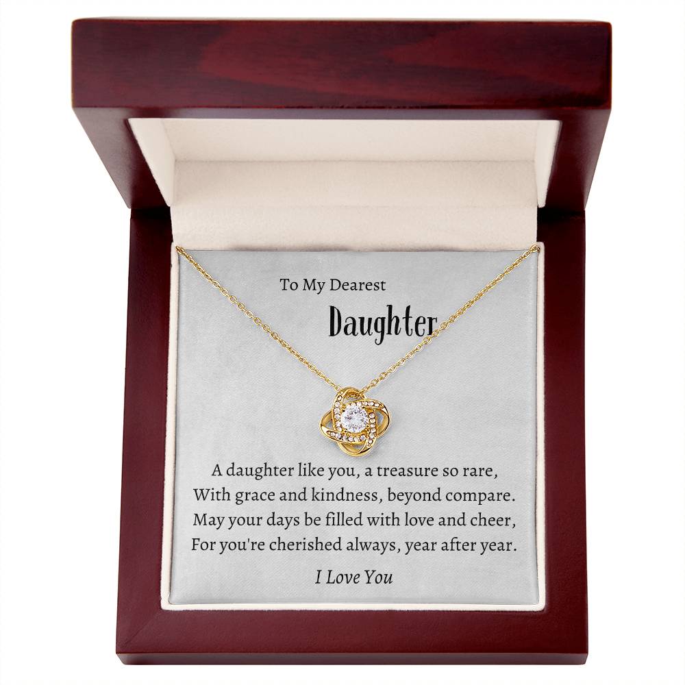 Love Knot Necklace (Yellow & White Gold Variants)  With Message Card -  To Daughter - Great Gift for Valentine's, Birthday, Graduation, etc