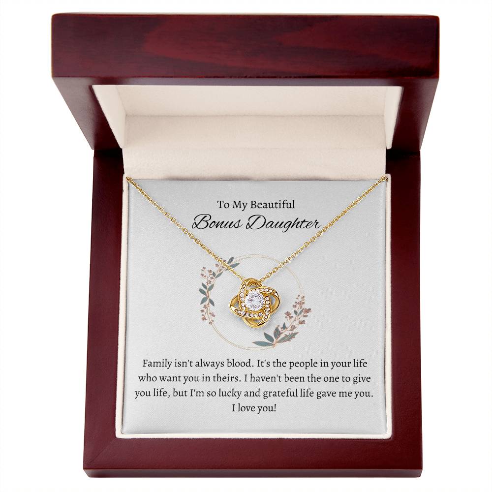 Bonus Daughter Love Knot Necklace with Custom Message Card