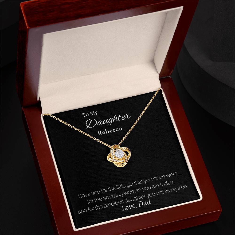 Love Knot Necklace (Yellow & White Gold Variants) With Personalized Message Card To Daughter