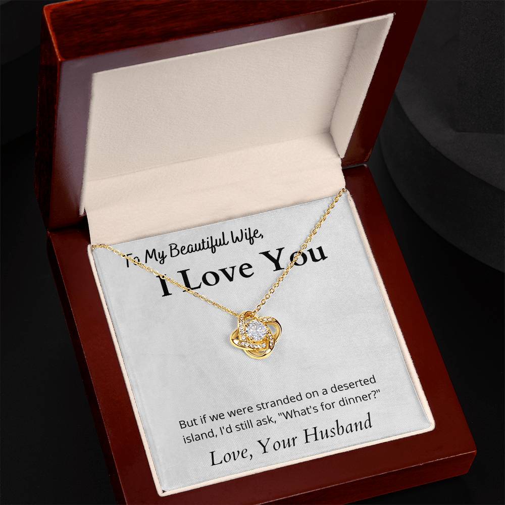 Love Knot Necklace (Yellow & White Gold Variants) With Funny Message Card to Wife Valentine's, Birthday, Anniversary Gift