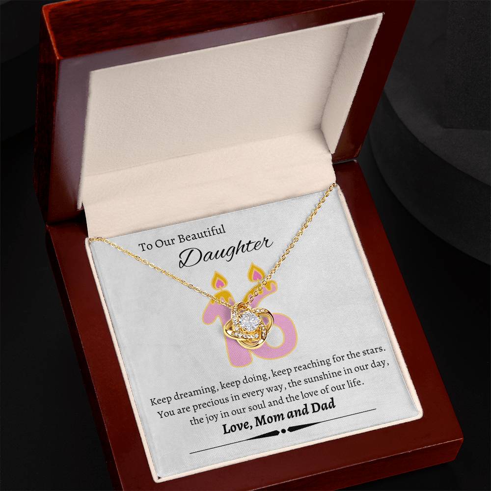 Daughter 16 birthday Love Knot Necklace with Custom Message Card