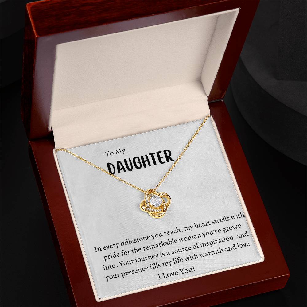 Love Knot Necklace (Yellow & White Gold Variants) With Custom Message Card For Daughter (Great for Valentine's, Birthday, Graduation, etc)