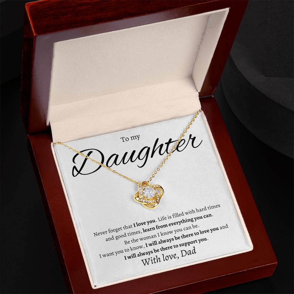 Love Knot Necklace (Yellow & White Gold Variants) With Custom Message Card For Daughter (Great for Valentine's, Birthday, Graduation, etc)