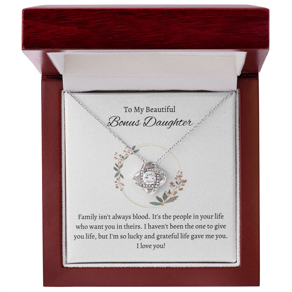 Bonus Daughter Love Knot Necklace with Custom Message Card