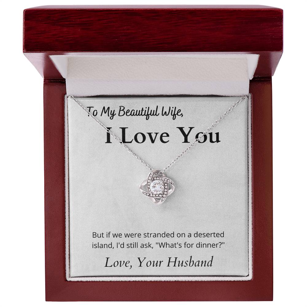 Love Knot Necklace (Yellow & White Gold Variants) With Funny Message Card to Wife Valentine's, Birthday, Anniversary Gift