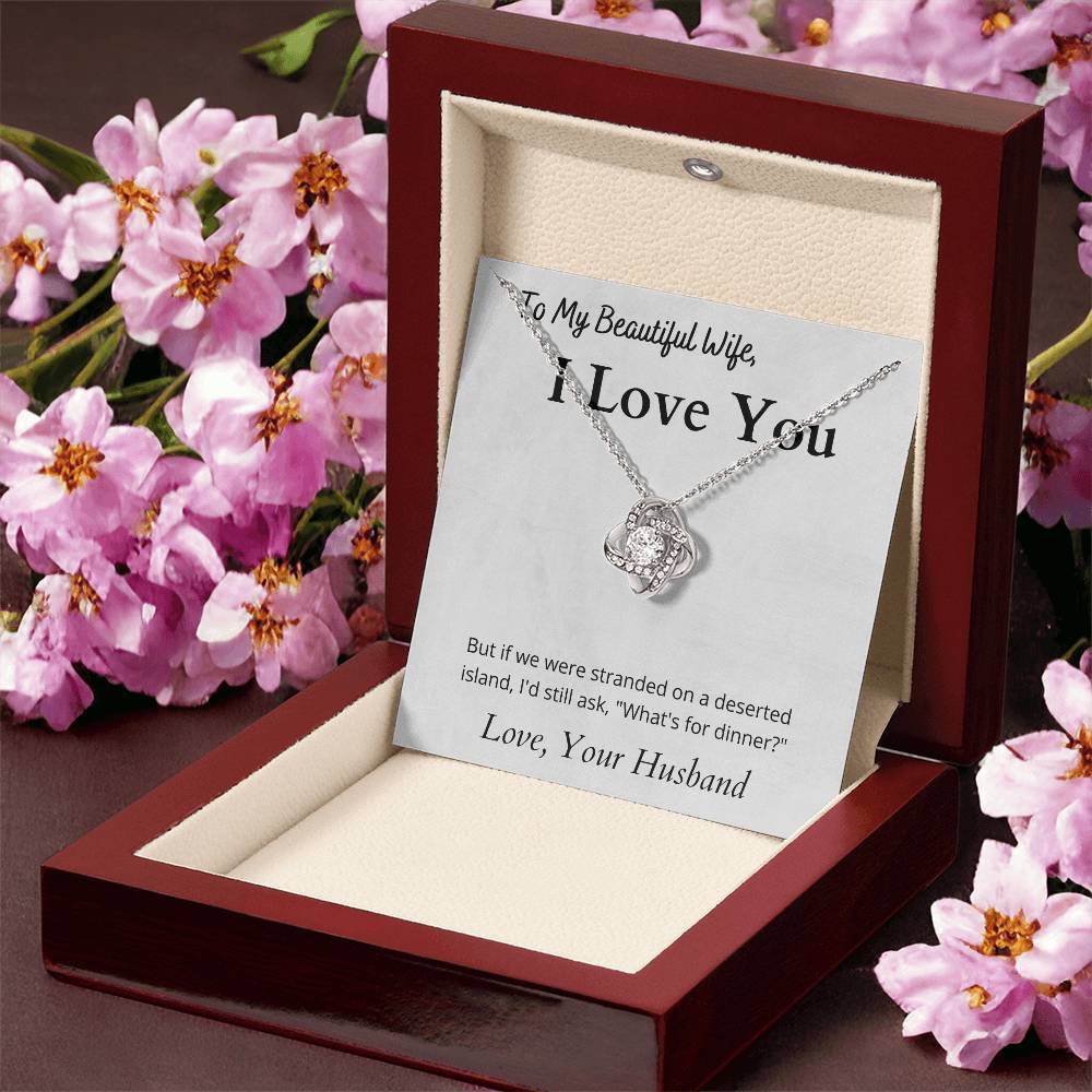 Love Knot Necklace (Yellow & White Gold Variants) With Funny Message Card to Wife Valentine's, Birthday, Anniversary Gift