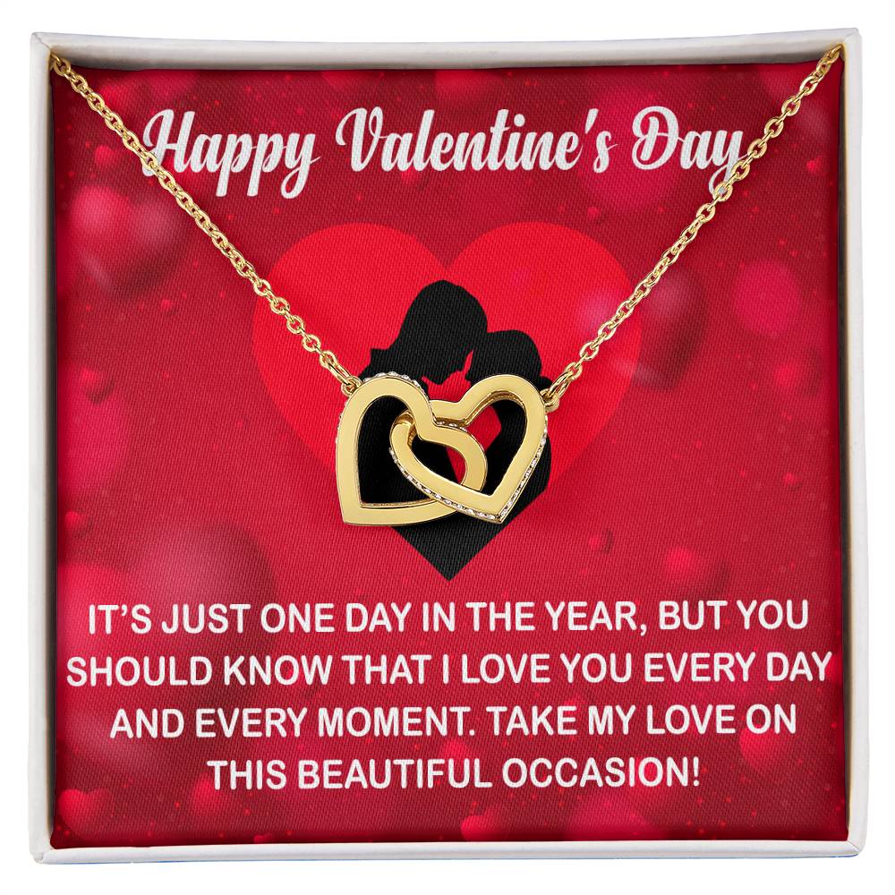 Interlocking Hearts Necklace With Message Card for Valentine's Day. Perfect gift for wife or girlfriend