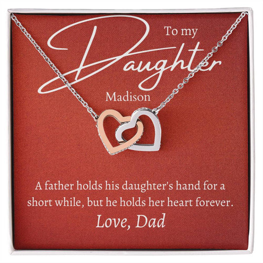 Interlocking Hearts Necklace (Yellow & White Gold Variants) With Personalized Message Card for Daughter