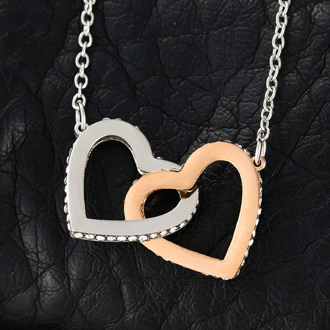 Interlocking Hearts Necklace With Message Card for Valentine's Day. Perfect gift for wife or girlfriend