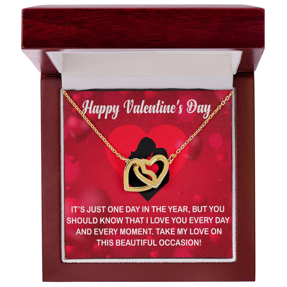 Interlocking Hearts Necklace With Message Card for Valentine's Day. Perfect gift for wife or girlfriend