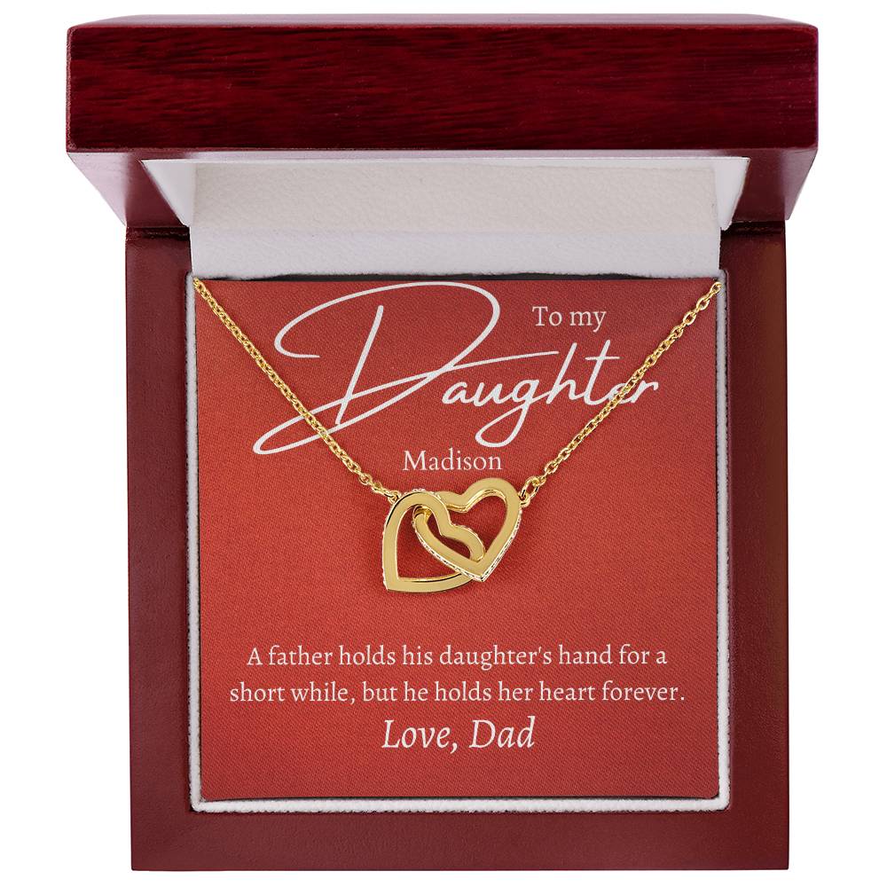 Interlocking Hearts Necklace (Yellow & White Gold Variants) With Personalized Message Card for Daughter