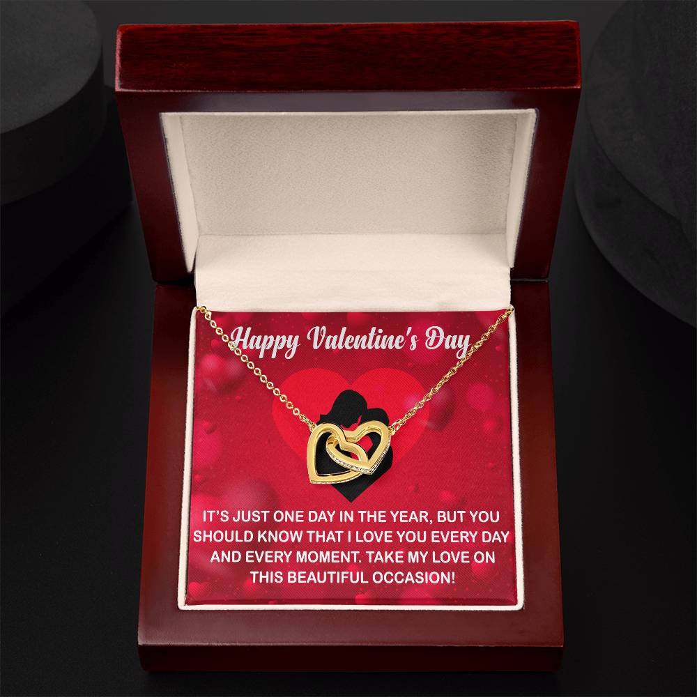 Interlocking Hearts Necklace With Message Card for Valentine's Day. Perfect gift for wife or girlfriend