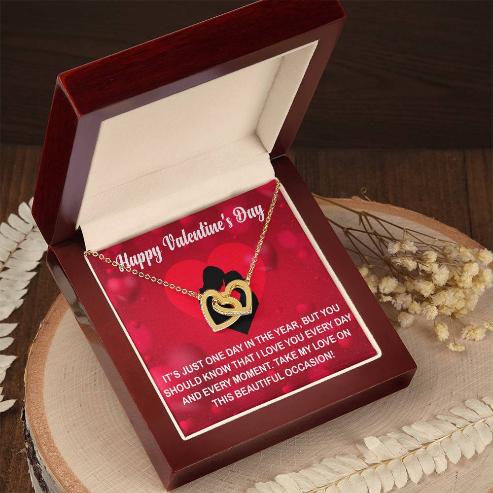 Interlocking Hearts Necklace With Message Card for Valentine's Day. Perfect gift for wife or girlfriend