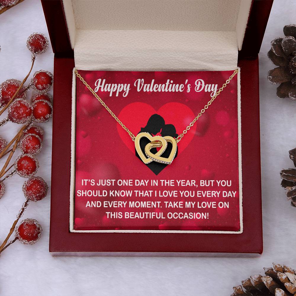 Interlocking Hearts Necklace With Message Card for Valentine's Day. Perfect gift for wife or girlfriend