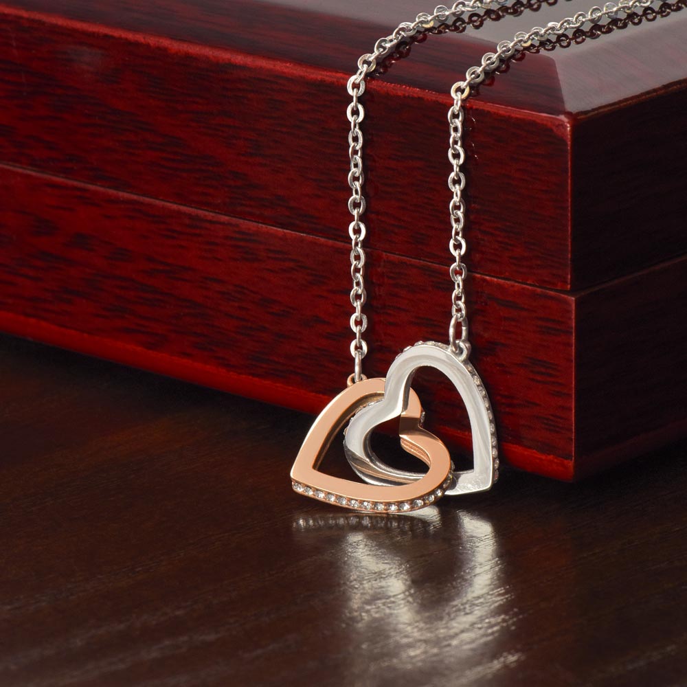 Interlocking Hearts Necklace With Message Card for Valentine's Day. Perfect gift for wife or girlfriend