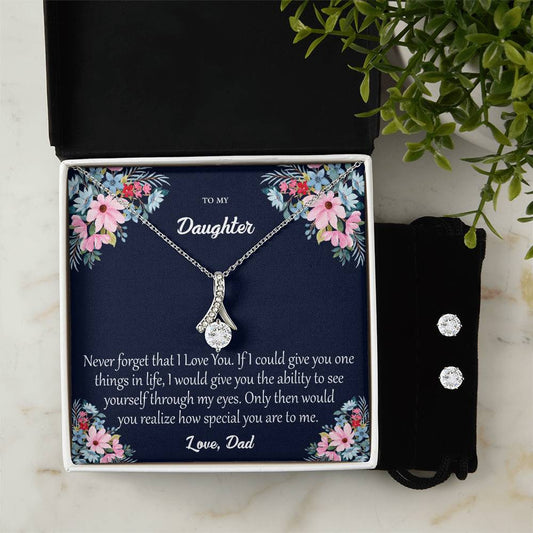 Alluring Beauty Necklace And Cubic Zirconia Earrings With Custom Gift Card To Daughter