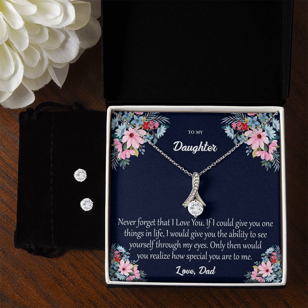 Alluring Beauty Necklace And Cubic Zirconia Earrings With Custom Gift Card To Daughter