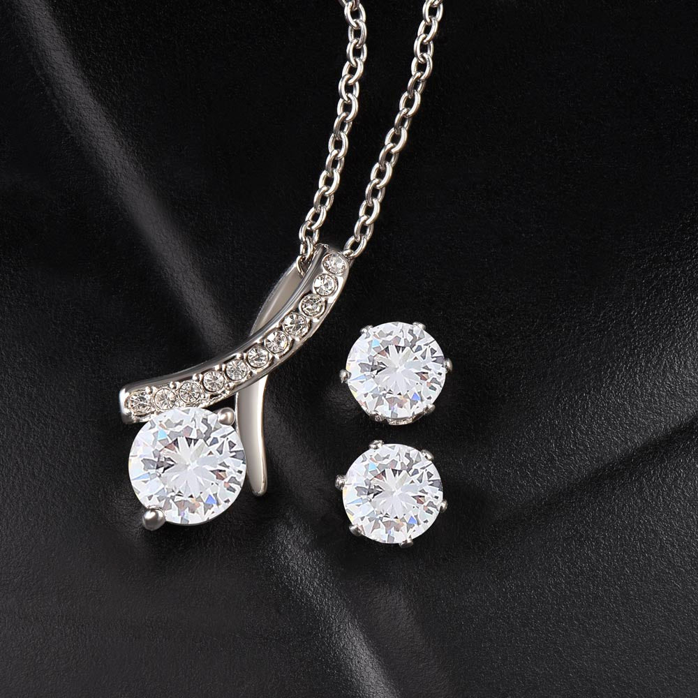 Alluring Beauty Necklace And Cubic Zirconia Earrings With Custom Gift Card To Daughter