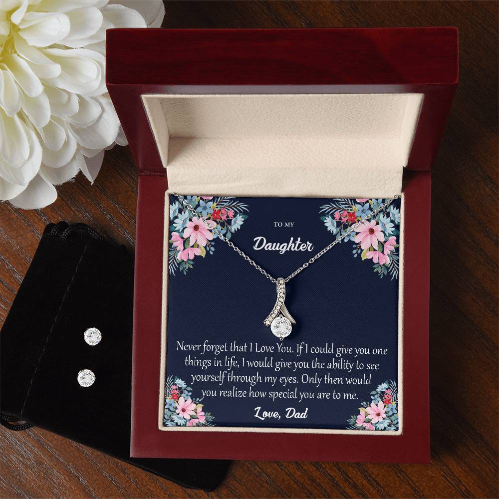 Alluring Beauty Necklace And Cubic Zirconia Earrings With Custom Gift Card To Daughter