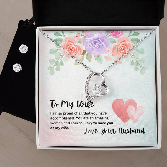 Forever Love Necklace and Clear Cubic Zirconia Earring Set For Wife