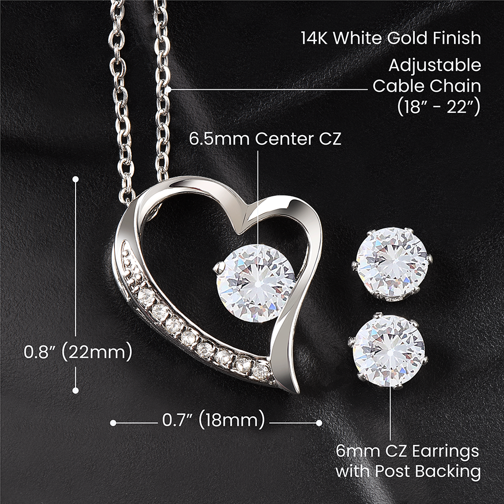 Forever Love Necklace and Clear Cubic Zirconia Earring Set For Wife