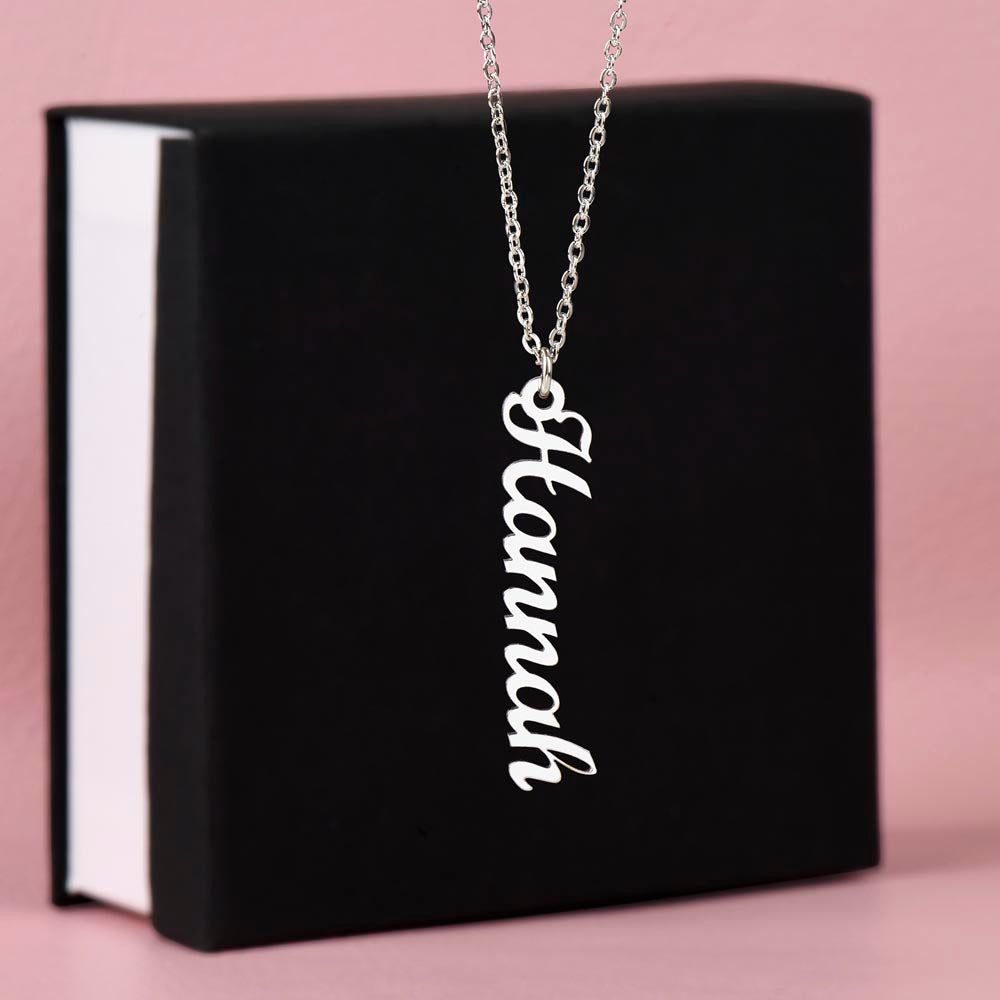 Personalized Vertical Name Necklace With Message Card For Daughter