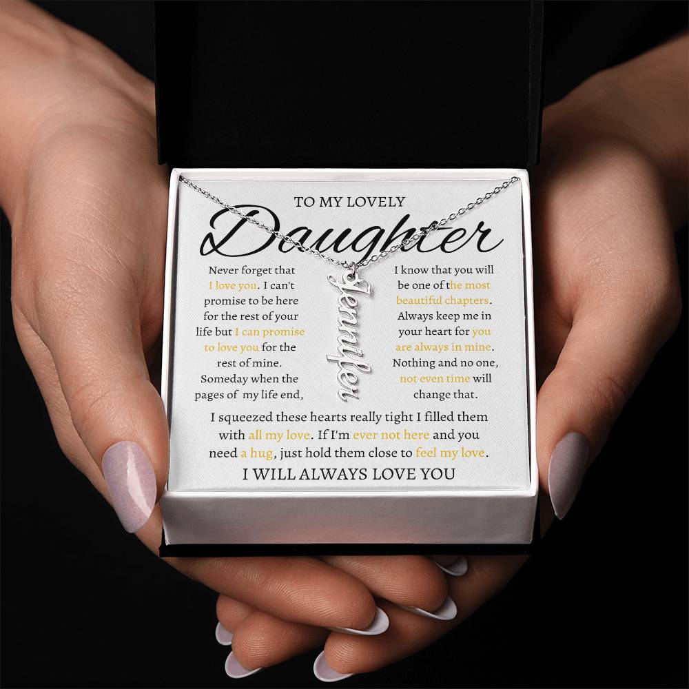 Personalized Vertical Name Necklace With Message Card For Daughter