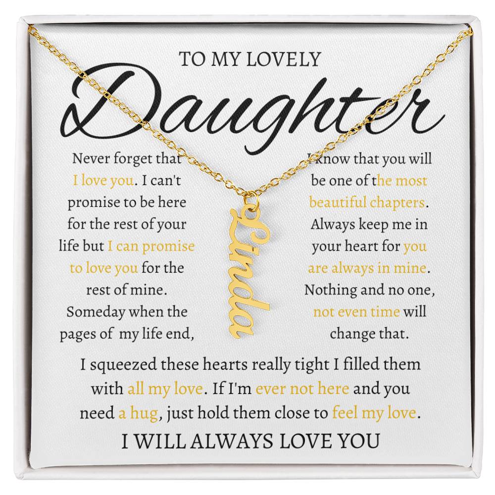 Personalized Vertical Name Necklace With Message Card For Daughter