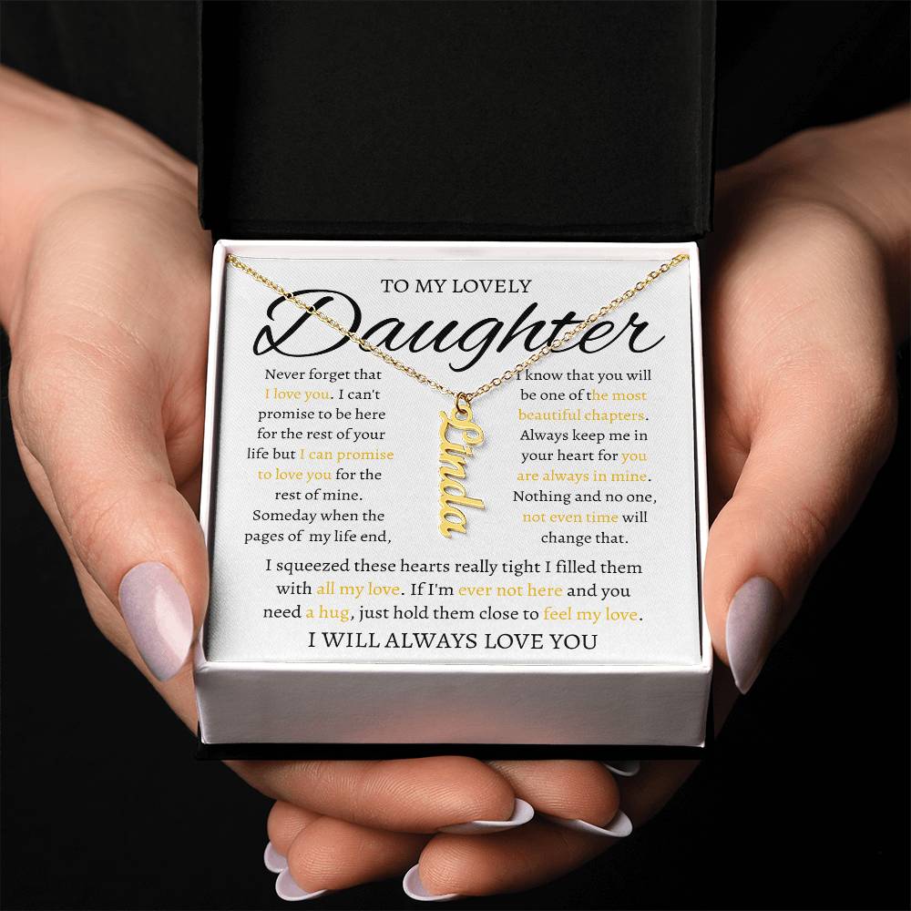 Personalized Vertical Name Necklace With Message Card For Daughter