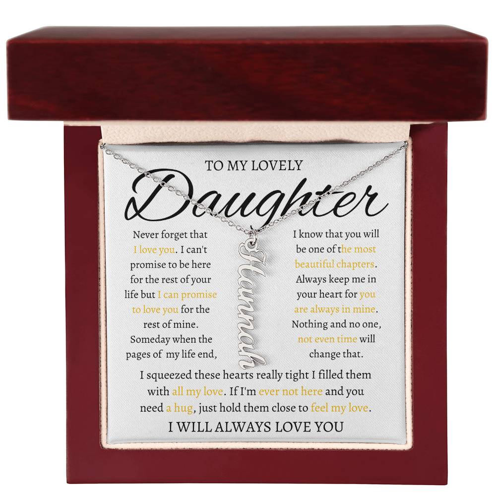 Personalized Vertical Name Necklace With Message Card For Daughter