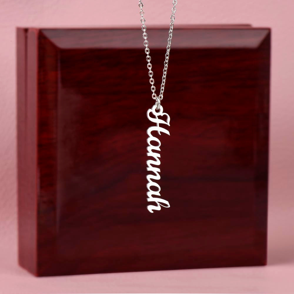 Personalized Vertical Name Necklace With Message Card For Daughter